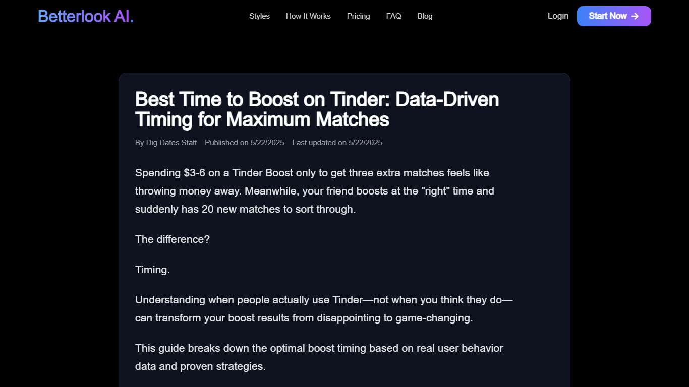 Best Time to Boost on Tinder: Data-Driven Timing for Maximum Matches Betterlook AI Blog